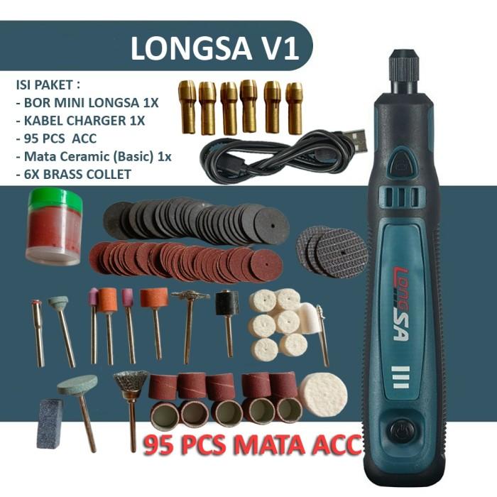 Bor Mini Grinder Set Cordless 3.6V Drill Tuner 95 Aksesoris 3 Kecepatan Mesin Portable Poles Alat Uk