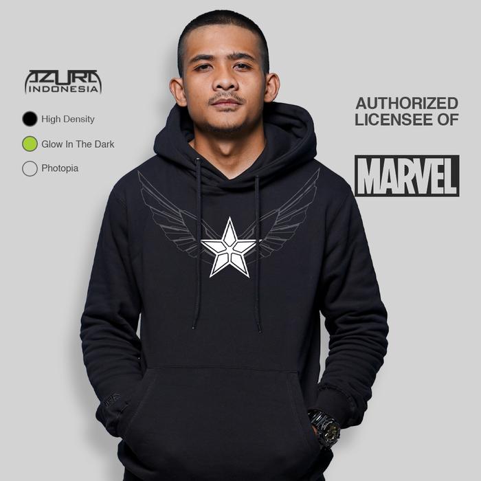 Azura Hoodie Marvel Original Captain America Star Logo BG Wing Hitam Glow