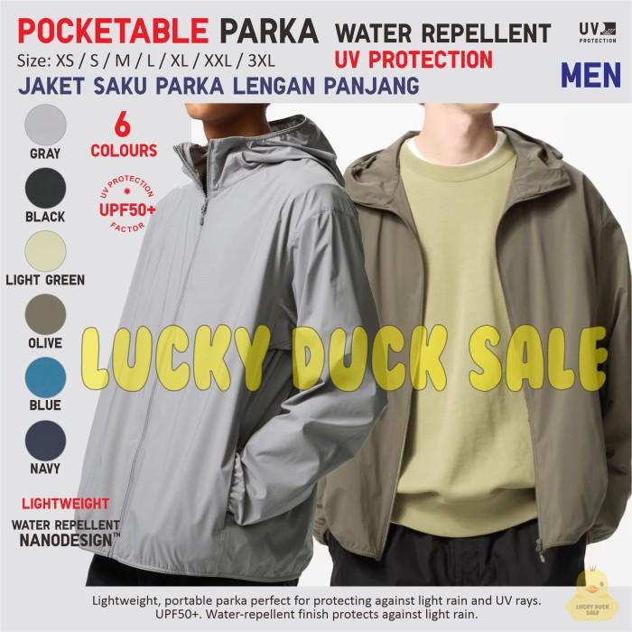 Men Pocketable Parka Uv Protection Jaket Saku Hujan 3D Cut Pria Uniqlo (Best Quality)