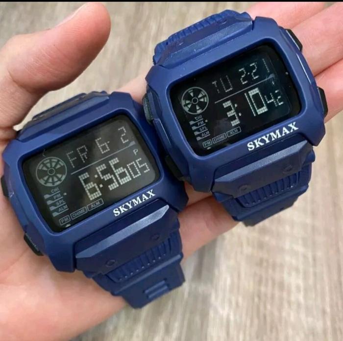 JAM Tangan SKYMAX 1815G Cauple Original Digital Alaram AkTiF Tali Raber/Benetton Wateresis Diameter 