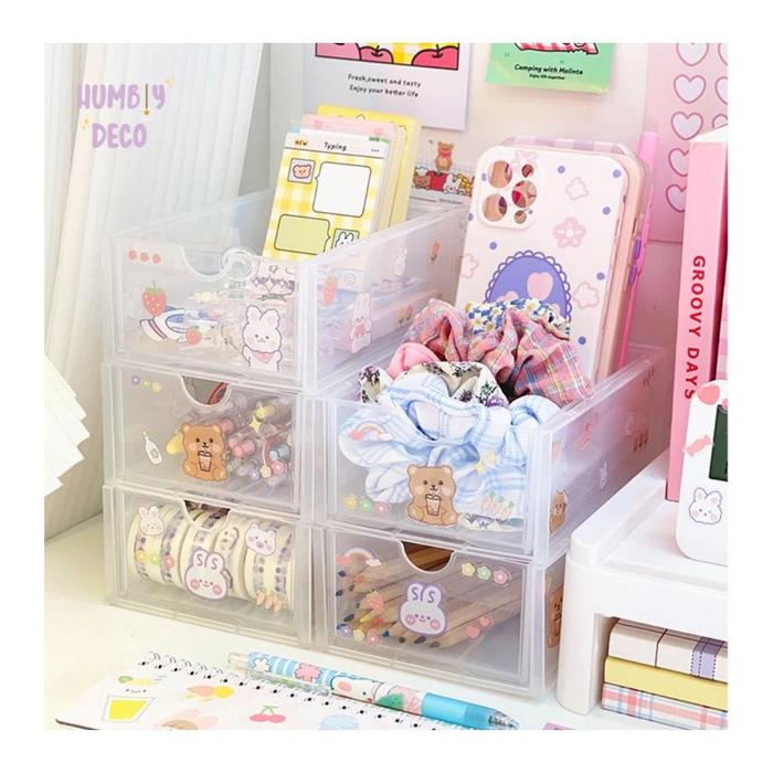 Korean Aesthetic Stackable Mini Drawer | Laci Mini Stack Desk Organizer Include Free Sticker