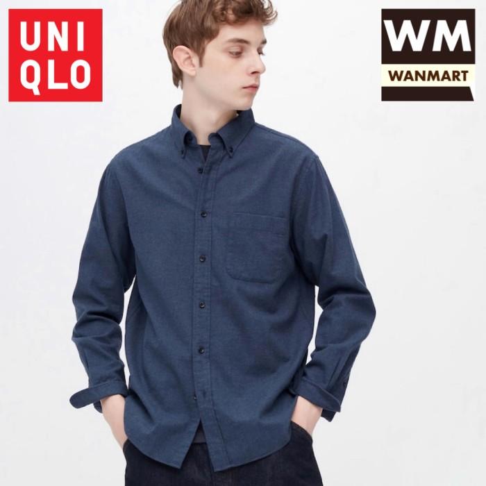 Uniqlo Men Shirt Kemeja Flannel Polos Pria Lengan Panjang Blue Flanel (Best Quality)
