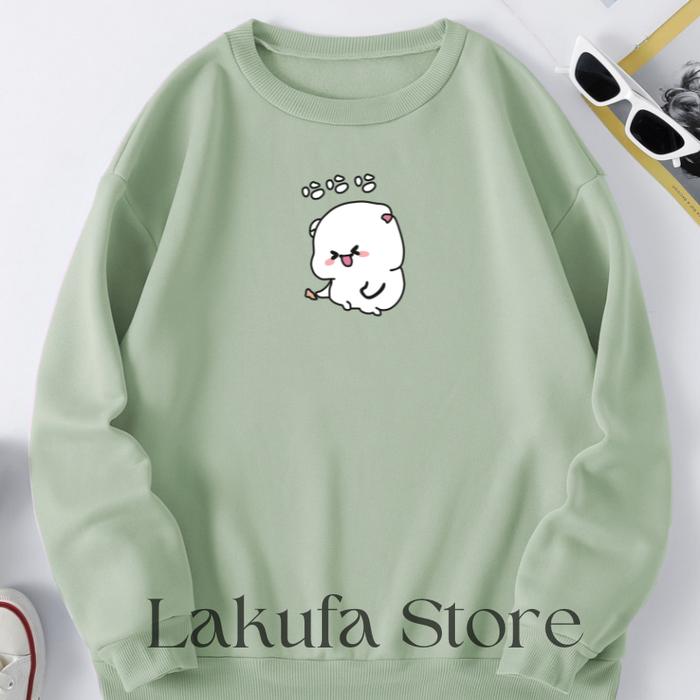 Sweater Cute cat wanita sweater oversize L XL XXL bahan fleece crewneck cewek remaja korea style imp