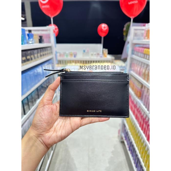 WOMEN'S WALLET MINISO TEXTURED ZIP BLACK DOMPET WANITA CARD HOLDER