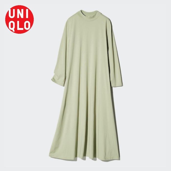Uniqlo Dress Airism Katun Gaun Flare Lengan Panjang Casual Original Jastip (Best Quality)