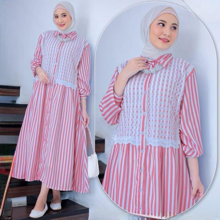 Midi Salur Mix Brokat Dress Salur Kekinian Gamis wanita kekinian Midi Salur Katun Import Best Seller