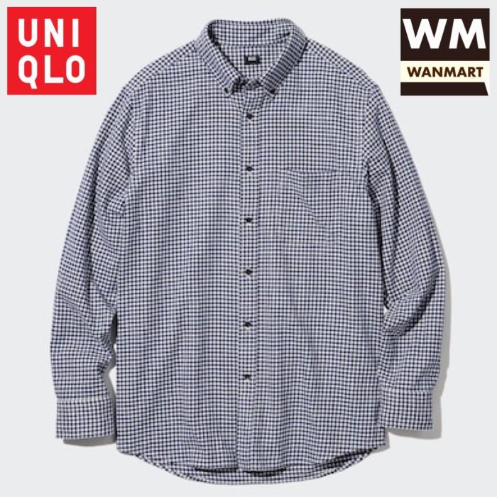 Uniqlo Men Kemeja Flannel Kotak Pria Lengan Panjang Navy Flanel (Best Quality)