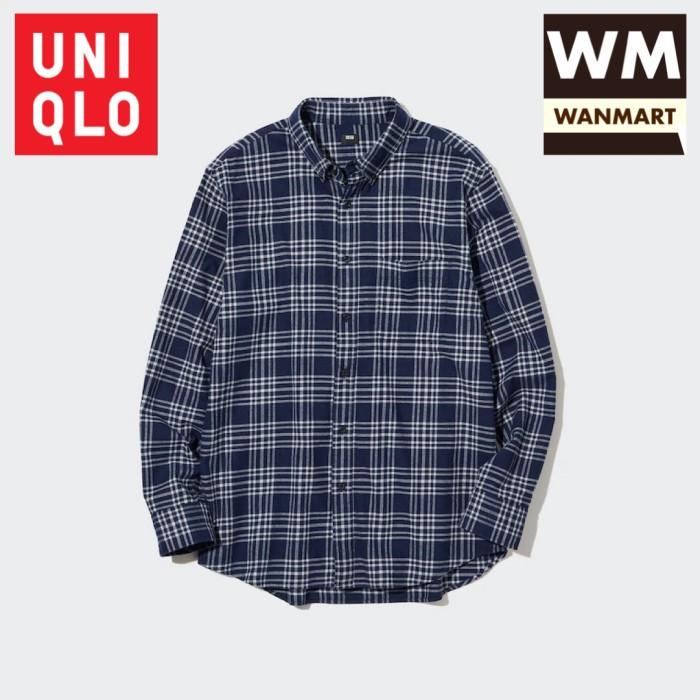 Uniqlo Men Shirt Kemeja Pria Flannel Kotak Lengan Panjang Navy (Best Quality)
