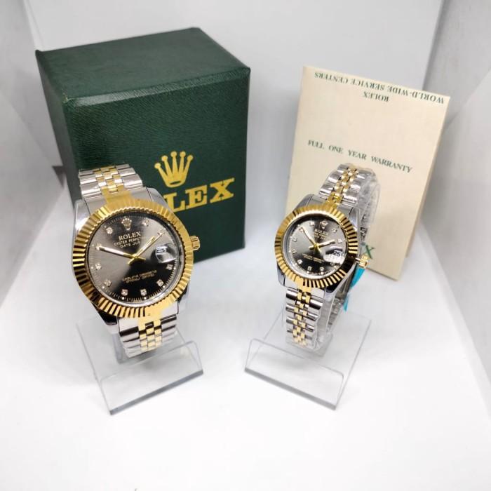Promo!! Jam Tangan Couple Rolex Datejust Elegan Strap Stainless Tgl On