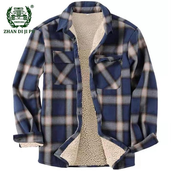 Autumn Mens Plaid Flannel Shirts Thick Jacket Quilted Lined Winte
