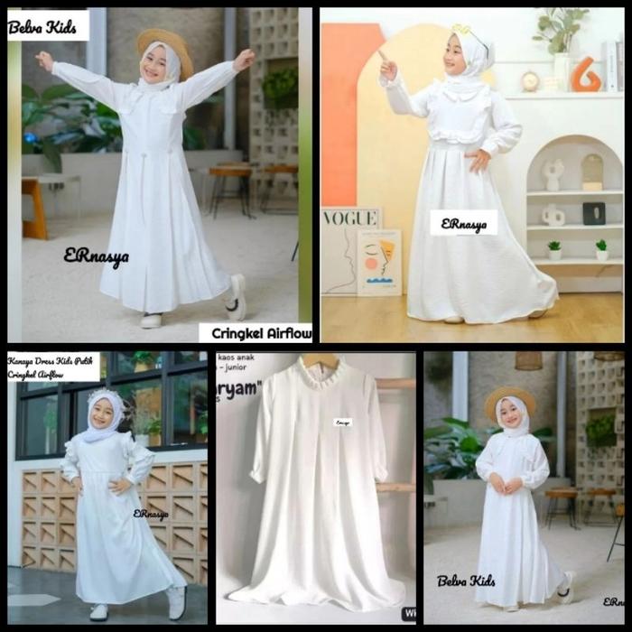 (BARU) DRESS ANAK PUTIH CRINGKEL AIRFLOW SERIES 1-8 TAHUN BELVA, ALESHA, MARYAM, KANAYA, ZAIDA KIDS 