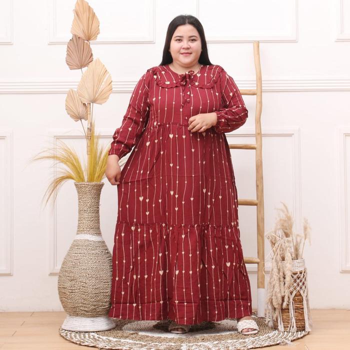 (BARU) MAXI DRESS SUSUN JUMBO LD 130 MUAT BB 100 KG MIDI DRESS KERAH KOREA BAHAN RAYON PREMIUM BUSUI