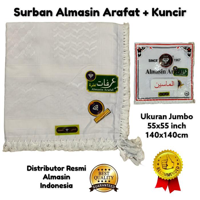 Sorban Almasin Arafat Putih Polos Jumbo Dengan Kuncir Rombe