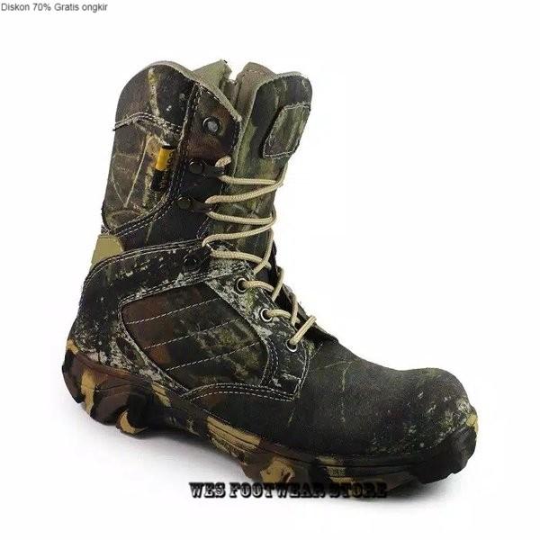 SEPATU PRIA BOOTS SAFETY MOTIF KARET PDL DELTA CAMO LORENG TNI UJUNG
