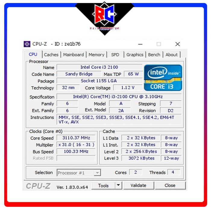 Processor Intel core i3 2100 3.10Ghz