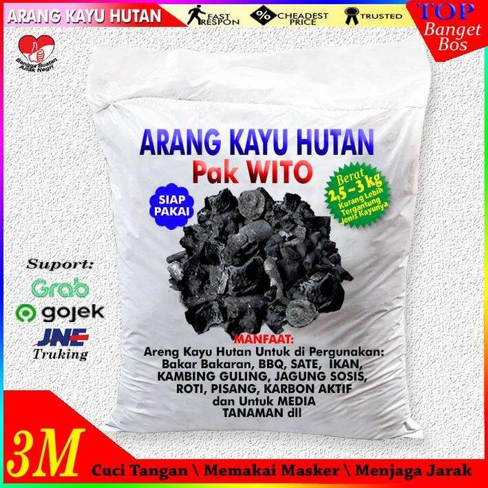 Arang Kayu Hutan/Areng Kayu 3kg/Karung Kecil