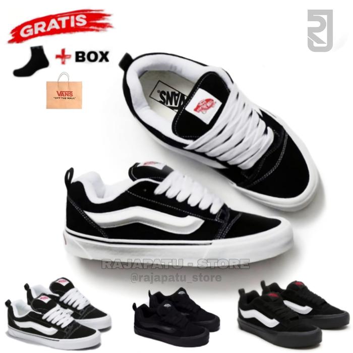TERLARIS! Sepatu VANS KNU SKOOL - BLACK WHITE - SOL HITAM - SOL PUTIH - FULL HITAM | Sepatu Vans Sne