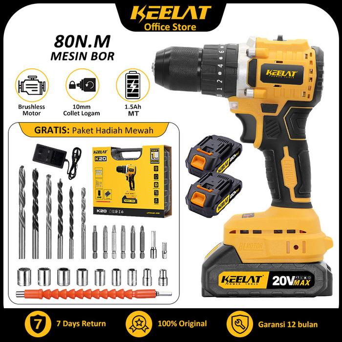 【KEELAT KCD007】BRUSHLESS BOR CORDLESS MESIN BOR ELEKTRIK BATERAI 80N.M BOR LISTRIK DRILL CORDLESS IM