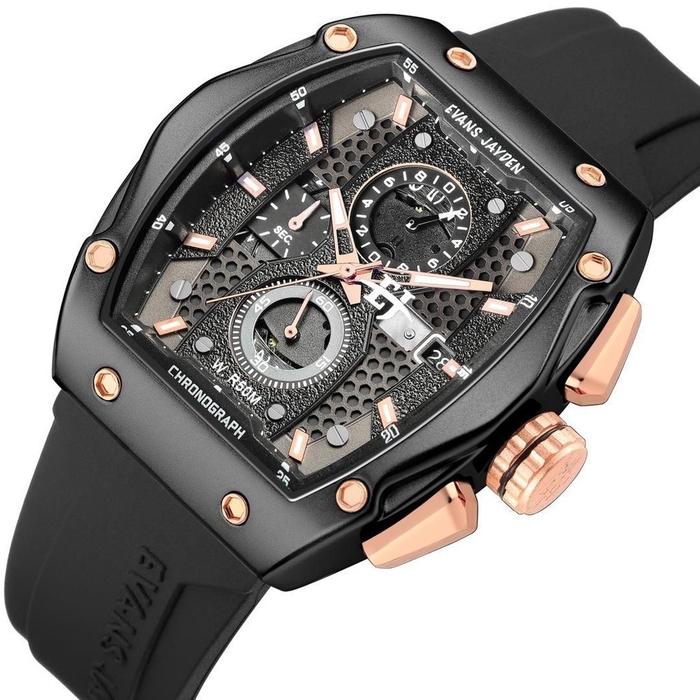 Original 100% EVANS JAYDEN 9556 Jam Tangan Pria Rubber Silicon Kaca Sapphire Chronograph Water Resis