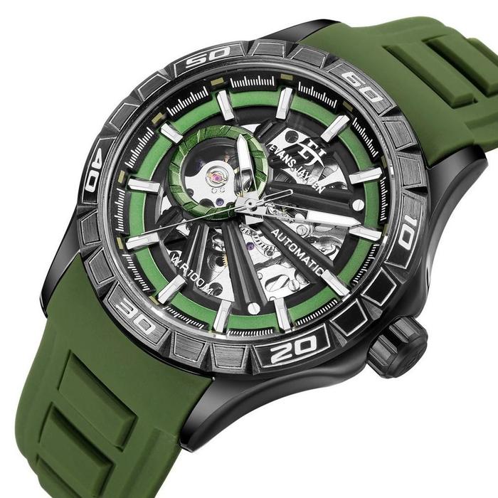 Original Evans Jayden 9565 Jam Tangan Pria Rubber Automatic Movement Stainless Steel Kaca Sapphire C