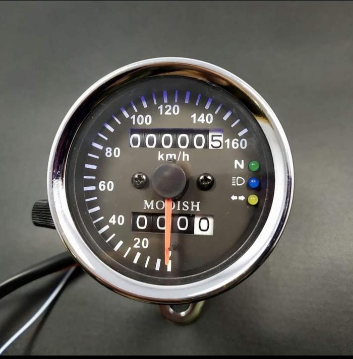 Speedometer bulat crome kilometer LED plus indikator sein motor universal