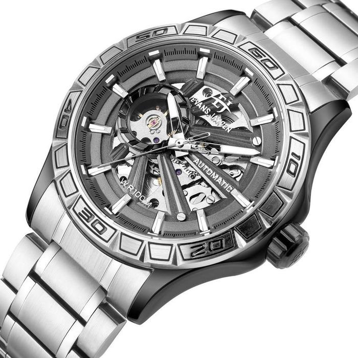 Original Evans Jayden 9565 Jam Tangan Pria Rantai Automatic Movement Stainless Steel Kaca Sapphire C