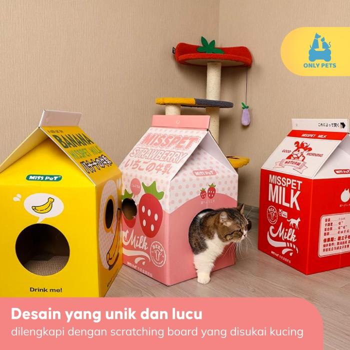 Rumah Kucing Lucu Milk Box Cat House Berkualitas - Kandang - Mainan - Rumah Kucing Alas Garukan