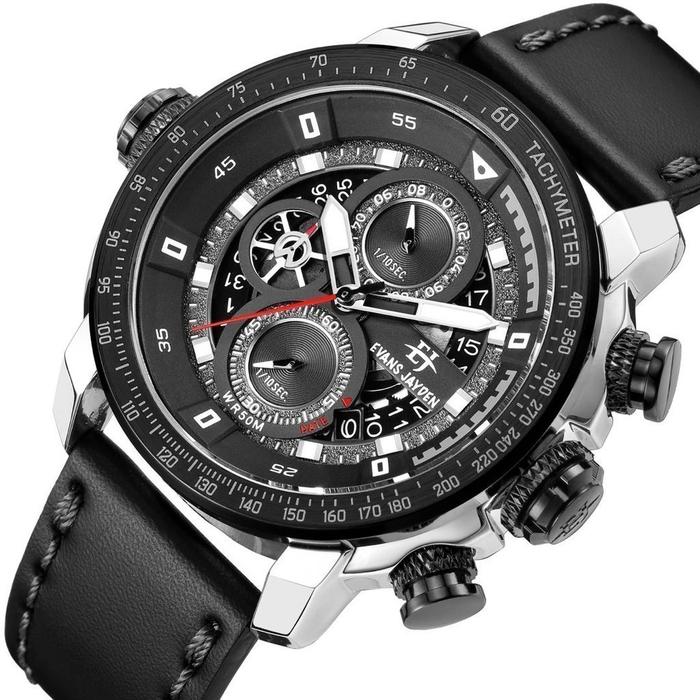 ORIGINAL 100% EVANS JAYDEN 9466 Jam Tangan Pria Kulit Kaca Sapphire Chronograph Water Resistant 10 A