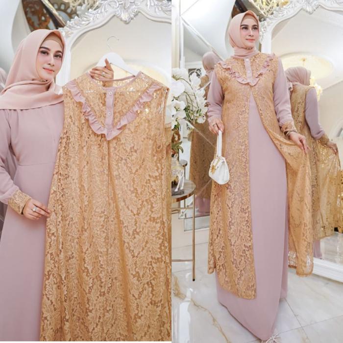 Gamis Ceruti Set Outer Brukat Malika Maxy