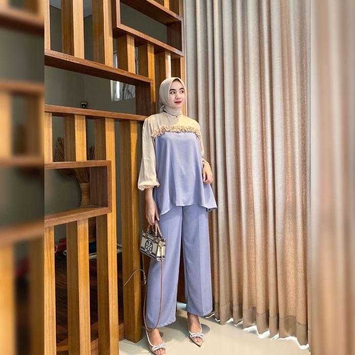 Setelan tiara rempel dada one set s kombi premium wanita muslim kekinian viral LD110
