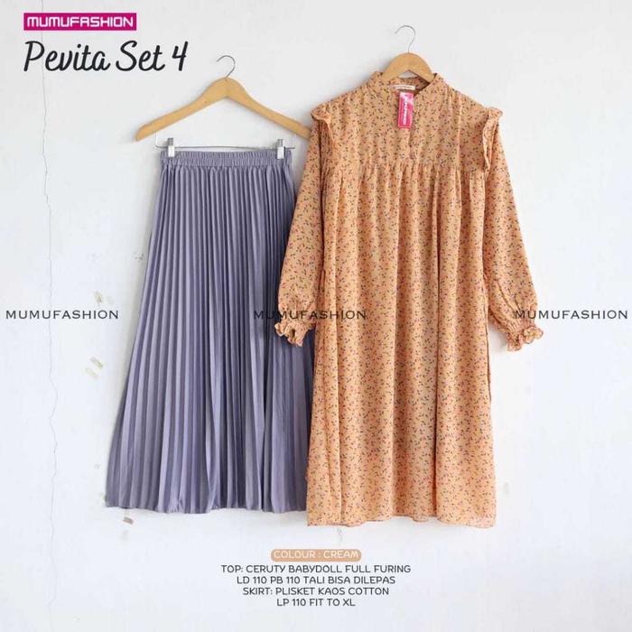 OneSet Daily Setelan Long Tunik Dress Terbaru 2in1 Rok Plisket Amitha Viral