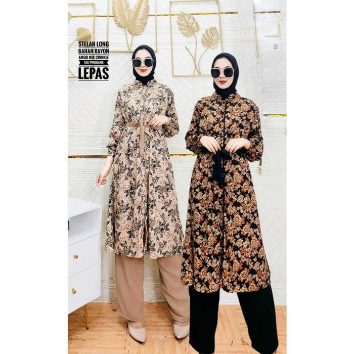 MOANA SET TUNIK WANITA MOTIF BARU // SETELAN LONG TUNIK DRESS RAYON // ONE SET MOTIF TUNIK KEKINIAN 