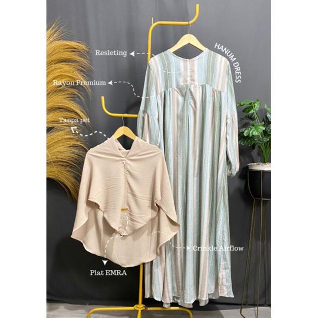 EMRACOLLECT.ID - HANUM DRESS SETELAN ABAYA KHIMAR KOMBINASI Gamis Salur Rayon Premium Gamis Set Jilb