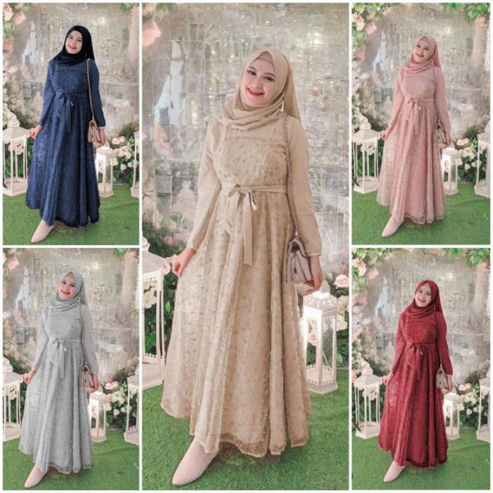 G-O (TERMURAH) MAXI JELITA/MAXI BRUKAT TILE MUTIARA RUBY/MAXI DRESS TERBARU/MAXI DRESS/MAXI GAMIS/MA