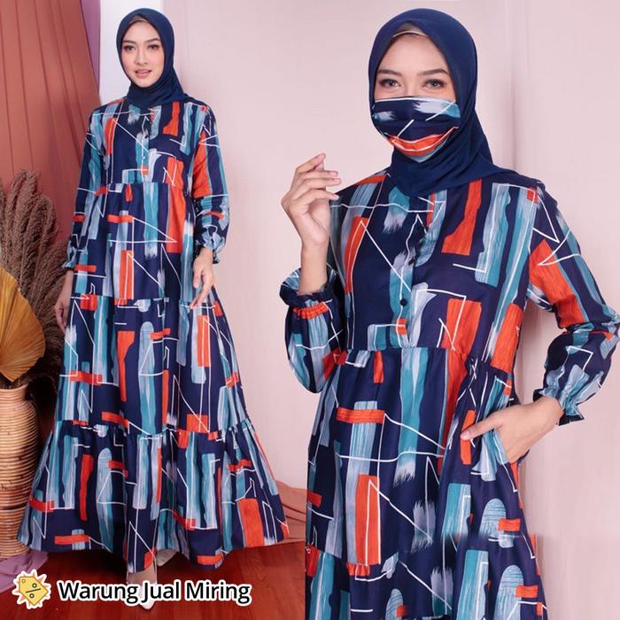 Baju Gamis Motif DEA Wanita Muslim Katun Untuk Busui Muslimah Lebaran Pesta Kembang Bunga Batik Warn
