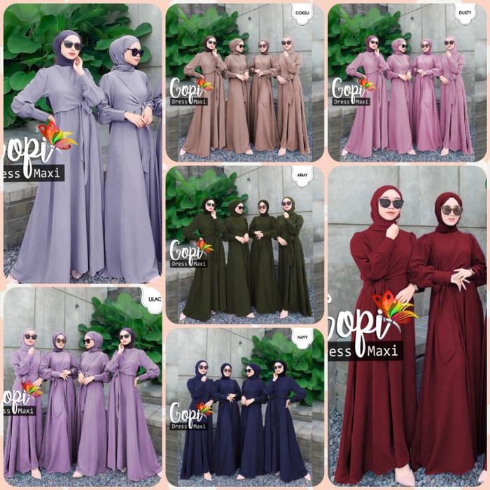 MAXY GOPI / DRESS MUSLIM MOSCREPE IKAT S/MAXY DRESS SIMPLE CASUAL / gamis warna ungu Lilac lavender