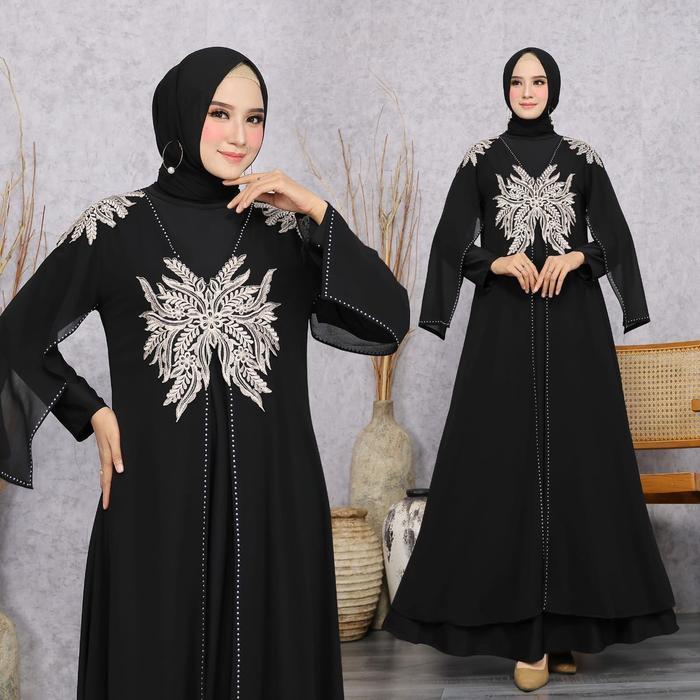 OKmusllim- (Dira Fashion Shop) Gamis Abaya Innayah Dress Mewah - Bahan Jersey Korea Premium Mix Ceru