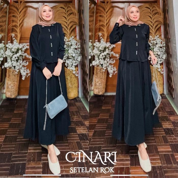 OKmusllim- Setelan Rok Cinari Soft twill Marbella Oneset rok Terbaru by OHC Simple Mewah Payet