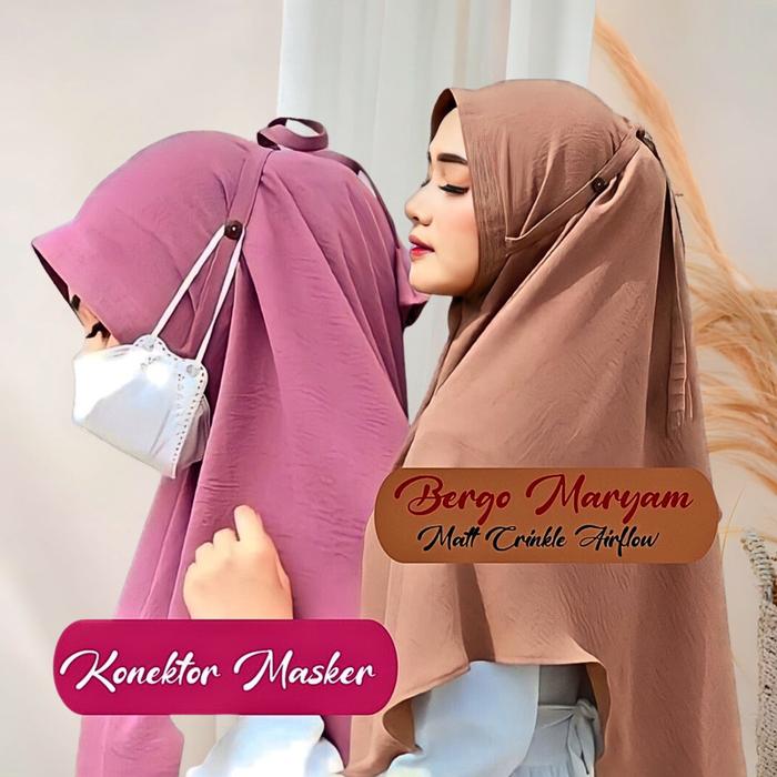 [P R O M O] Maryam - Hijab Bergo Crinkle Airflow L XL Tali Konektor Masker Jilbab Instan Langsungan 