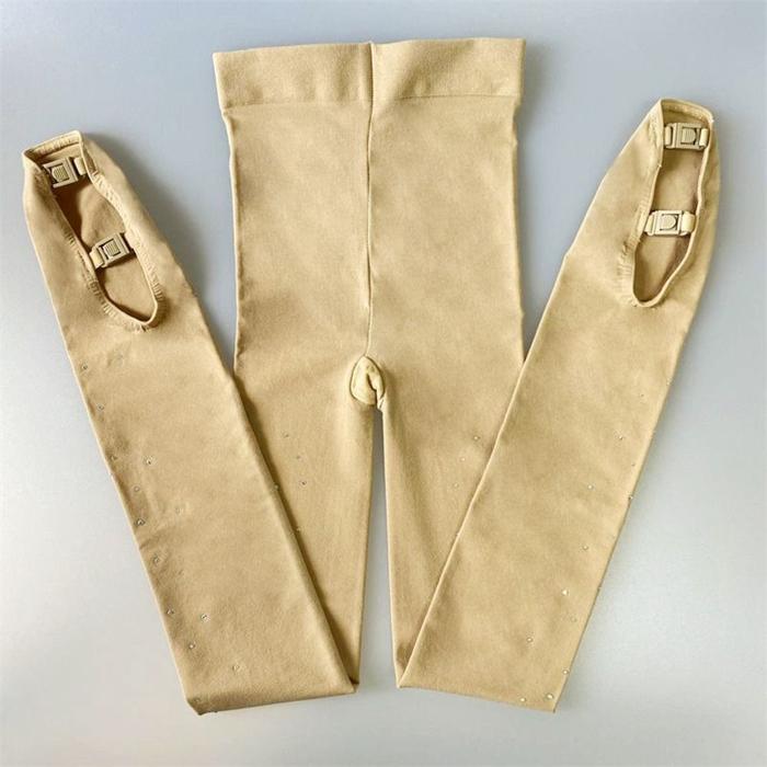 Rhinestone Figure Skating Pantyhose Gymnastics With Shoes Cover Ice Skating Pants Skin Tone Girls Ti