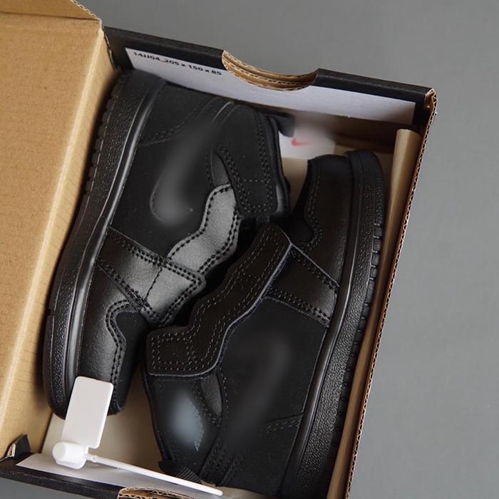 (Langsung Diproses) AJ1 Velcro Black & White Kids Sneakers | size 22-35 | sepatu sneaker sekolah ana