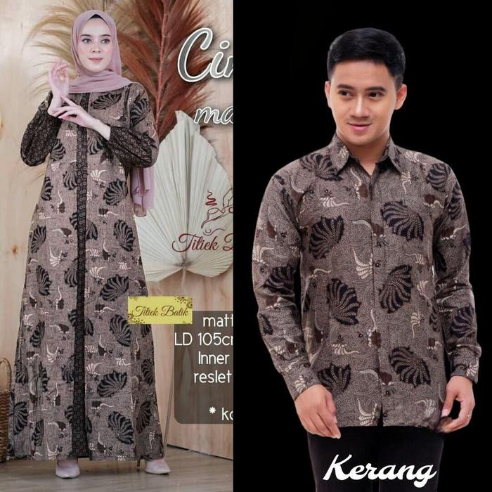 Baju Batik Couple Gamis Kemeja Pria Lengan Panjang Katun Premium Couple Batik Gamis Wanita Busui Jum