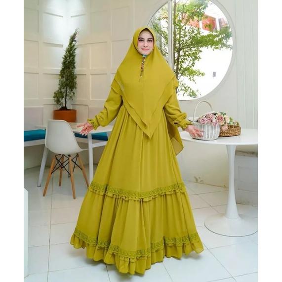 Kinara Syar'i Set Khimar Ceruty / Gamis Syari Ceruty Babydoll Busui /