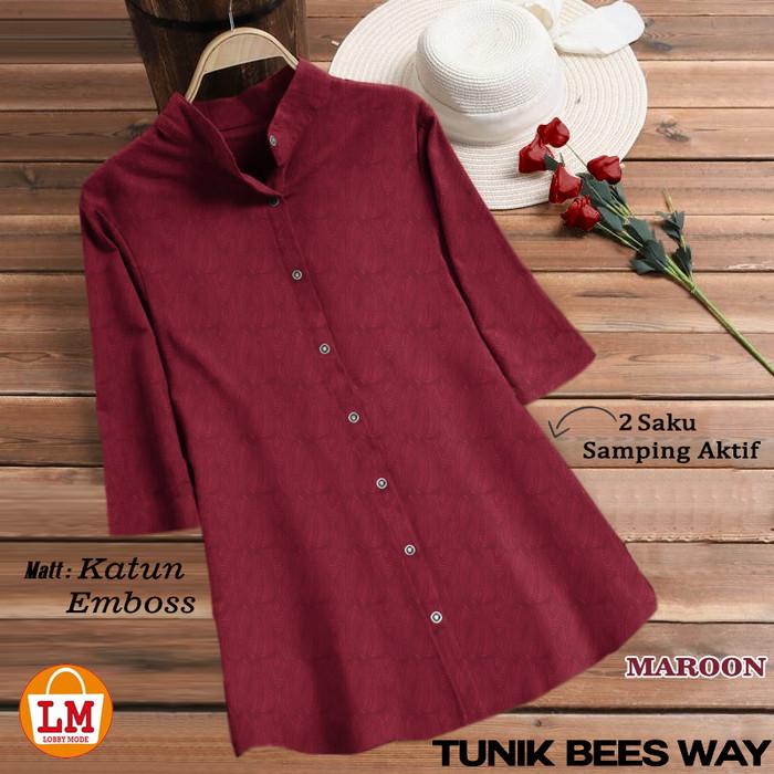 OKmusllim- LM 19444-19450 Baju Atasan Blouse Wanita TUNIK BEES WAY Motif Polos