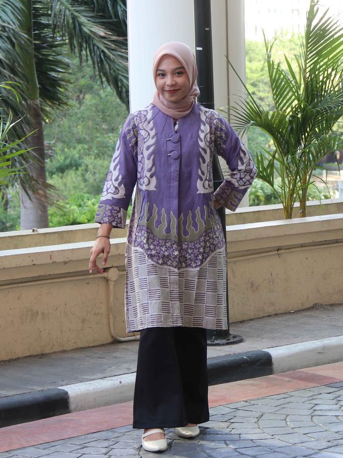 OKmusllim- Tunik Batik MOTIF LAWASAN warna ungu taro Batik Wanita Panjang Muslim Nyaman BY BATIK RAM