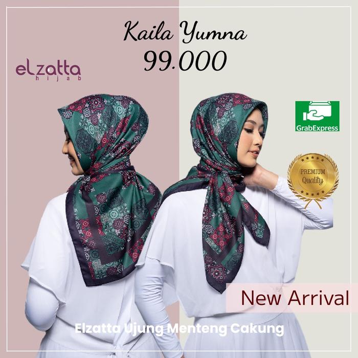 Elzatta Kaila Yumna Terbaru Hijab Segiempat Motif Premium Scarf