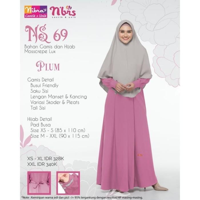 OKmusllim- Baju + Hijab Syar'i NS 69 Plum & Biru Niagara Nibras Sarimbit Keluarga