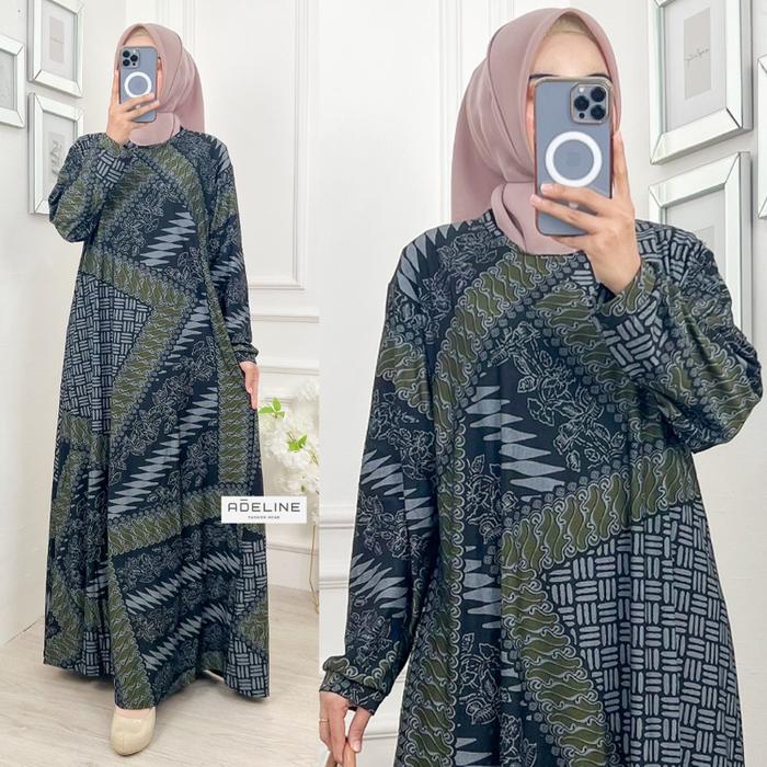 AM - RINIYA Maxy Gamis Wanita Batik Jeans Terbaru Jumbo Bsize Oversize