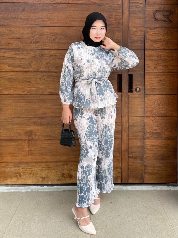 OKmusllim- KALOLA | 910 | BAJU ONE SET WANITA MOTIF MARBLE NADIRA// SETELAN SYAKILA PREMIUM// SETCEL