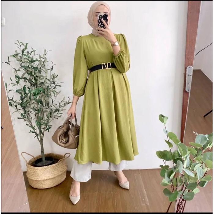 AZKA TUNIK + FREE BELT / TUNIK / ATASAN WANITA / TUNIK CRINKLE